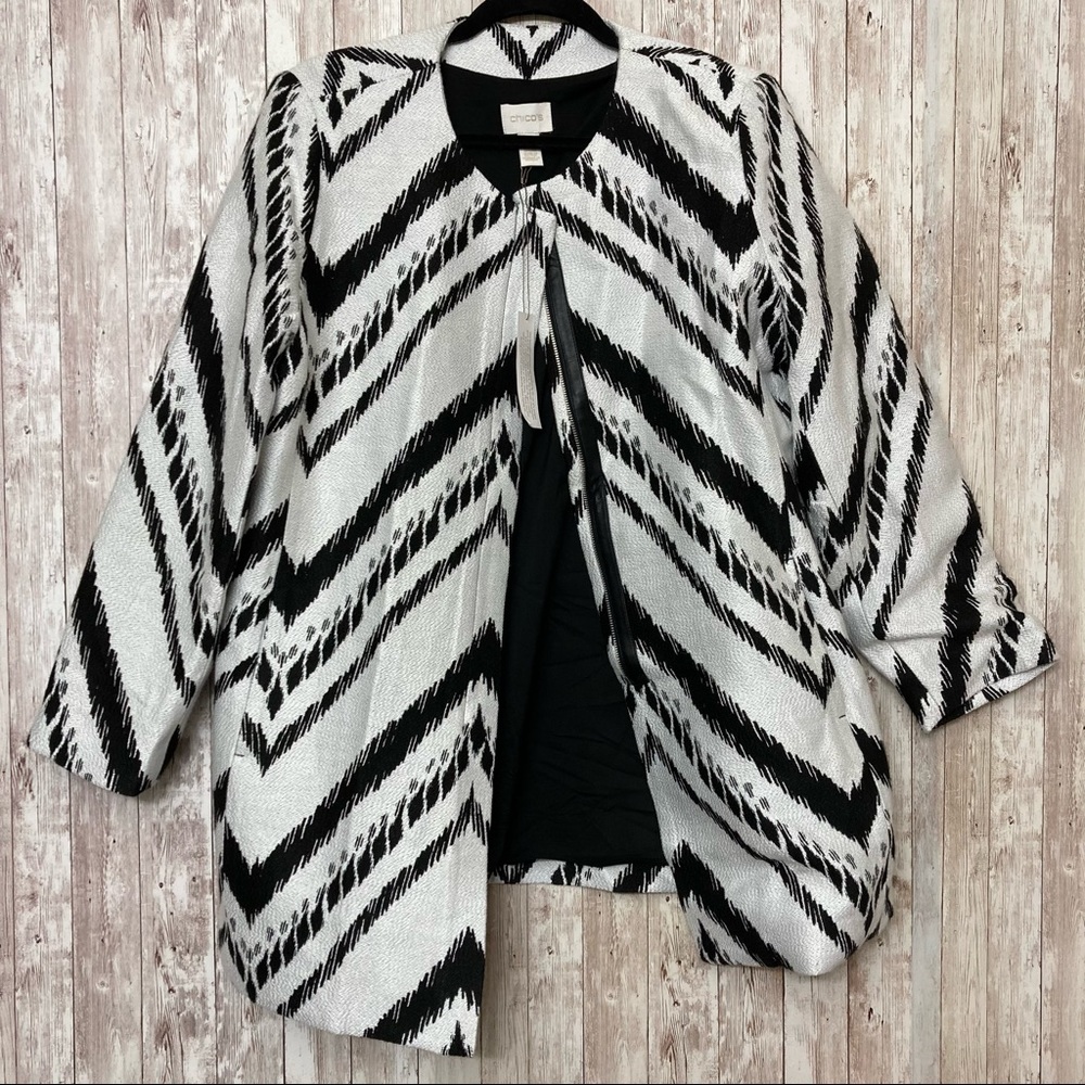 Chico’s Stripe Geometric Coat Black & White 2